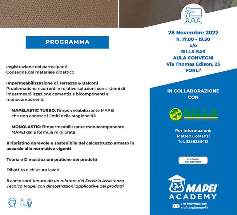 Corso linea edilizia e impermeabilizzazioni Mapei silla Forlì