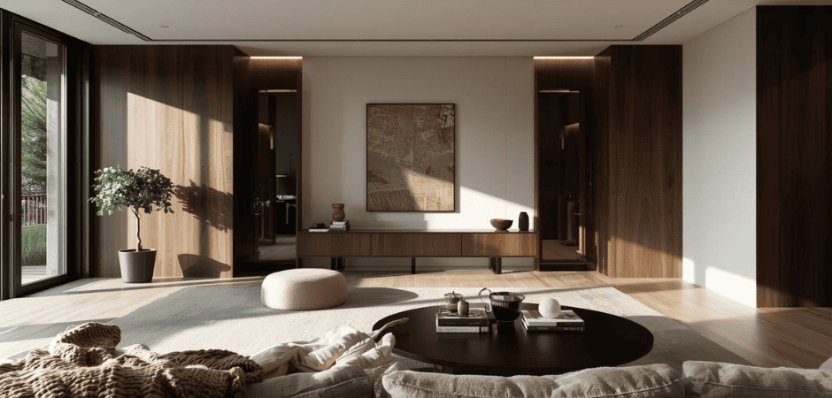 Casa con Pavimento Gres e Legni scuri + pareti Cloud Dancer