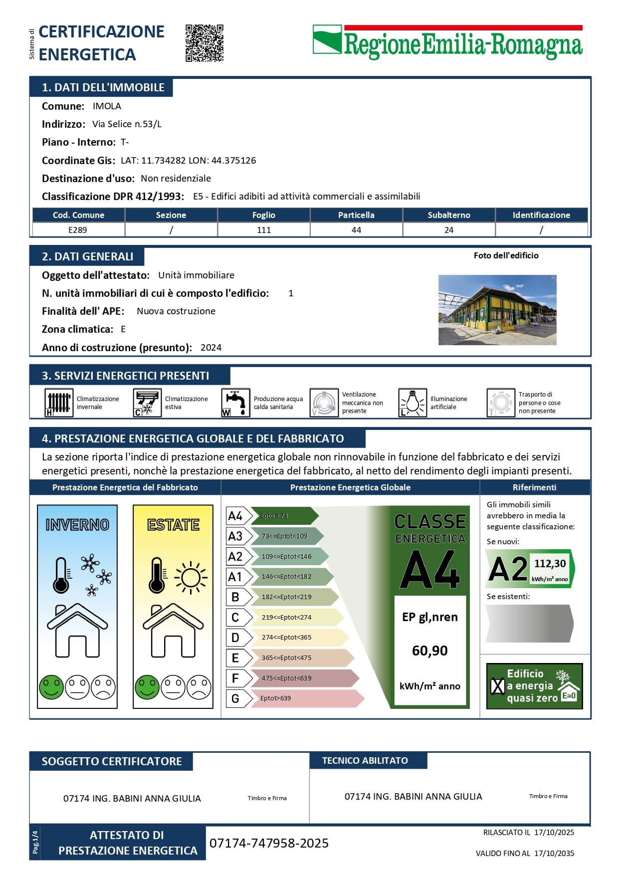 Certificazione Energetica A4 SILLA Imola
