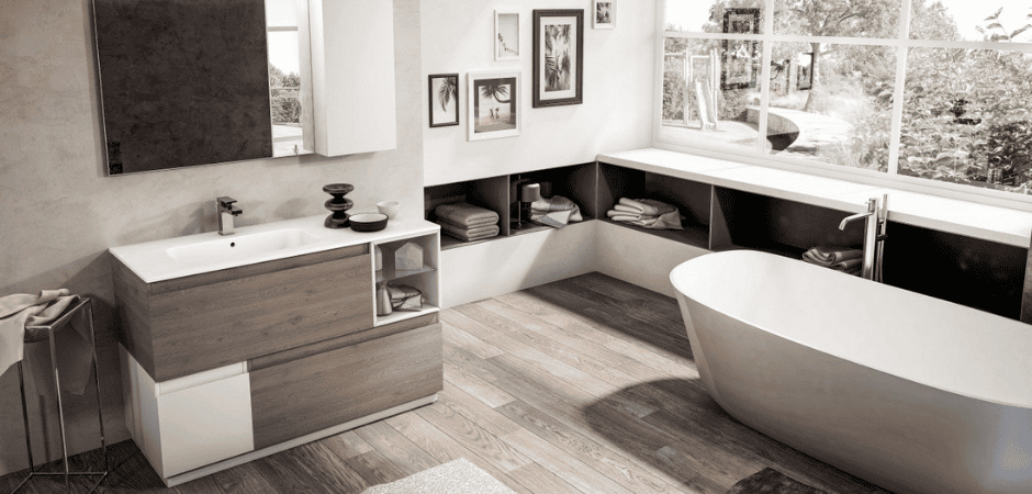 Mobile bagno a terra effetto legno con lavabo integrato Mobilduenne