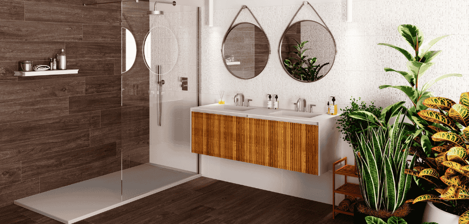 Piastrelle gres porcellanato effetto legno in bagno contemporaneo