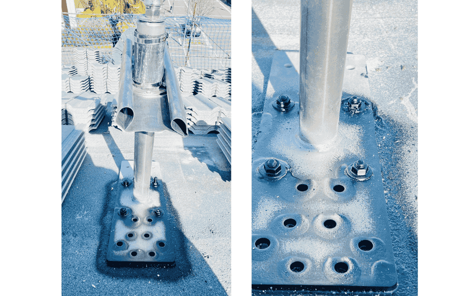 Punto di ancoraggio della linea vita fissato alla copertura