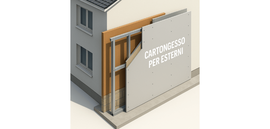 Render tecnico Installazione cartongesso per esterni
