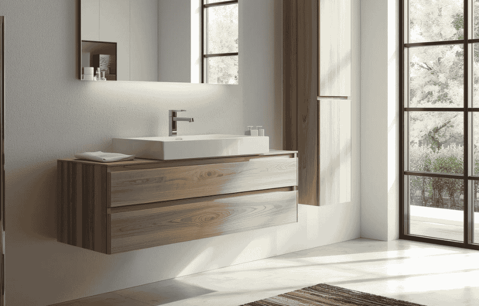 arredo bagno moderno e luminoso con mobile sospeso lavabo singolo