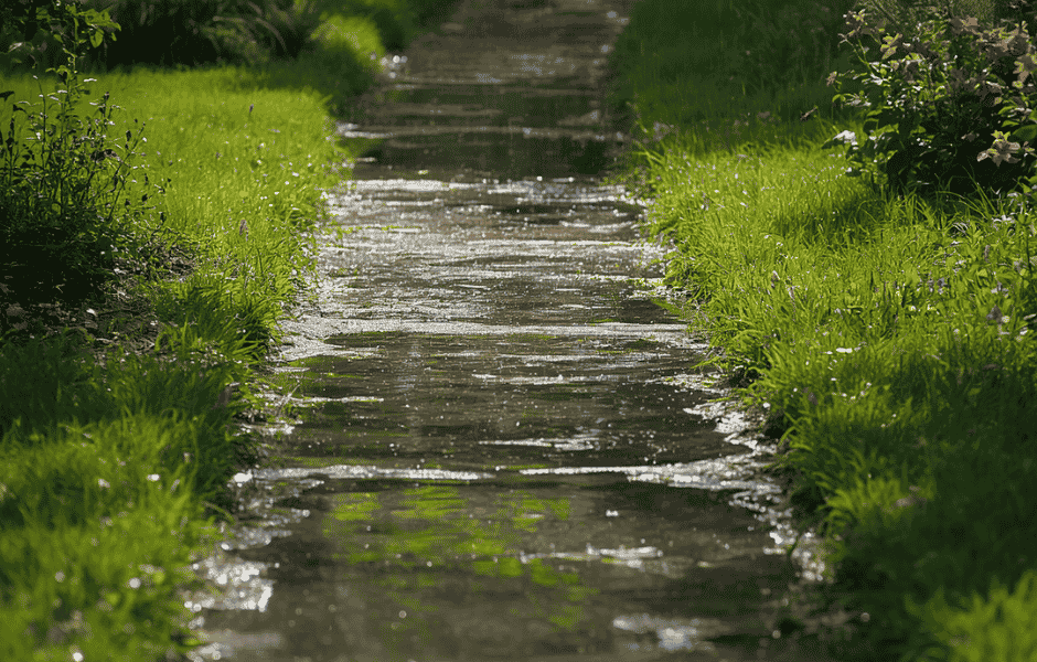 vialetto giardino casa con ristagni dacqua piovana estateni