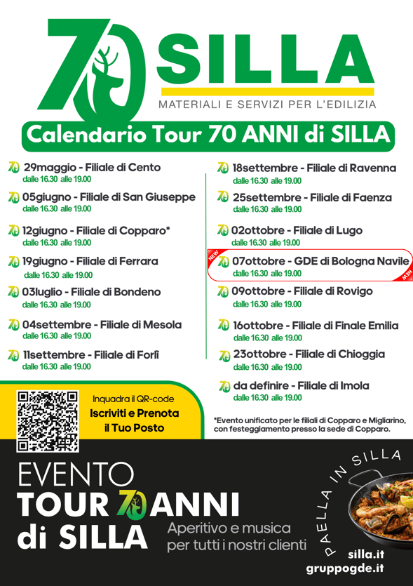 Calendario Tappe Tour 70 anni di SILLA